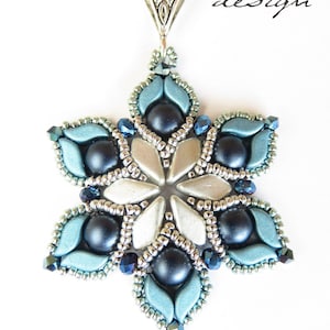 Stormflake pendant - instant download beading pattern with StormDuo, 2 holes cabochon and Kite beads