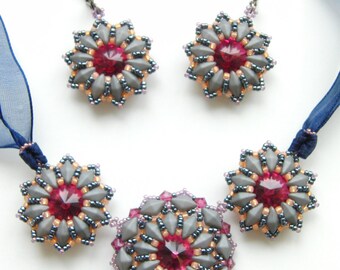 Sophie necklace and earrings - instant download beading pattern with Diamonduo beads