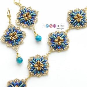 Crystalle bracelet and earrings - instant download beading pattern with Crescent and Superduo beads