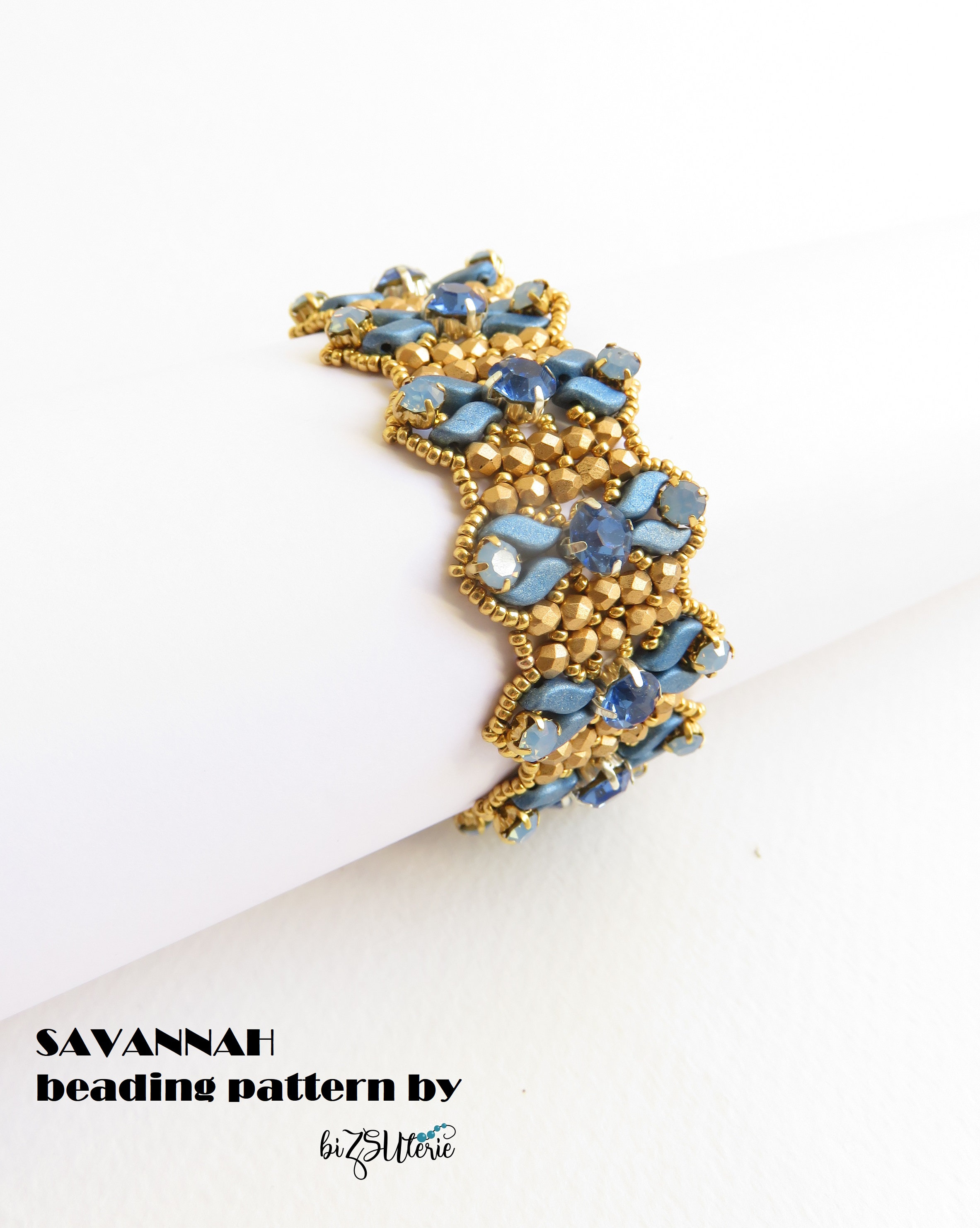 Savannah bracelet - instant download DIY beading pattern, tutorial in ENGLISH w. seed beads, chaton montees, StormDuo and fire polished bead