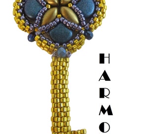 HARMONY key - instant download beading pattern/tutorial in ENGLISH w. seed beads, IrisDuo and GindkoDuo beads, fire polished bead