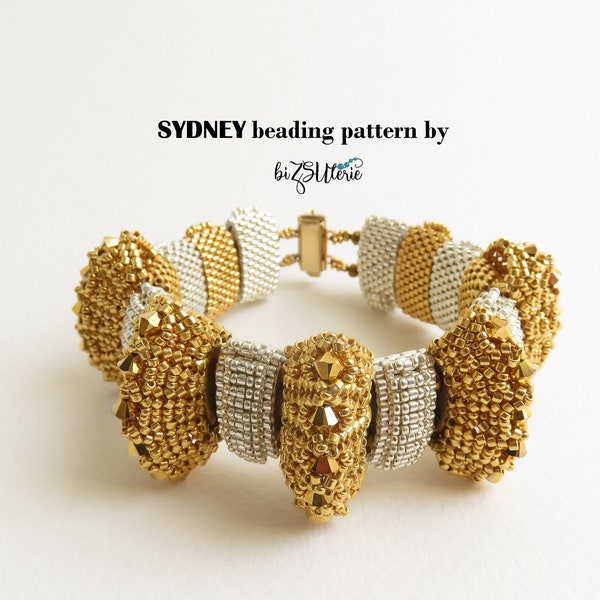 Sydney bracelet - instant download DIY beading pattern, tutorial in ENGLISH with Carrier beads, cylinder and seed beads, Swarovski bicones