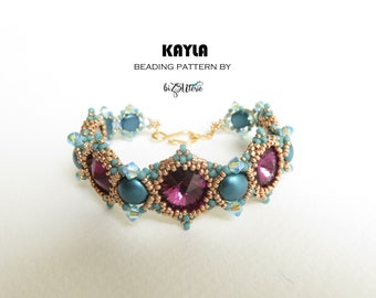 Kayla set - instant download DIY beading pattern, tutorial in ENGLISH with seed beads, Swarovski rivolis and bicones, Candy beads