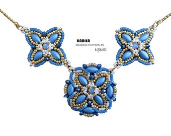 Karisa pendant and necklace- instant download DIY beading pattern, tutorial in ENGLISH with seed beads, IrisDuos beads, chaton montees