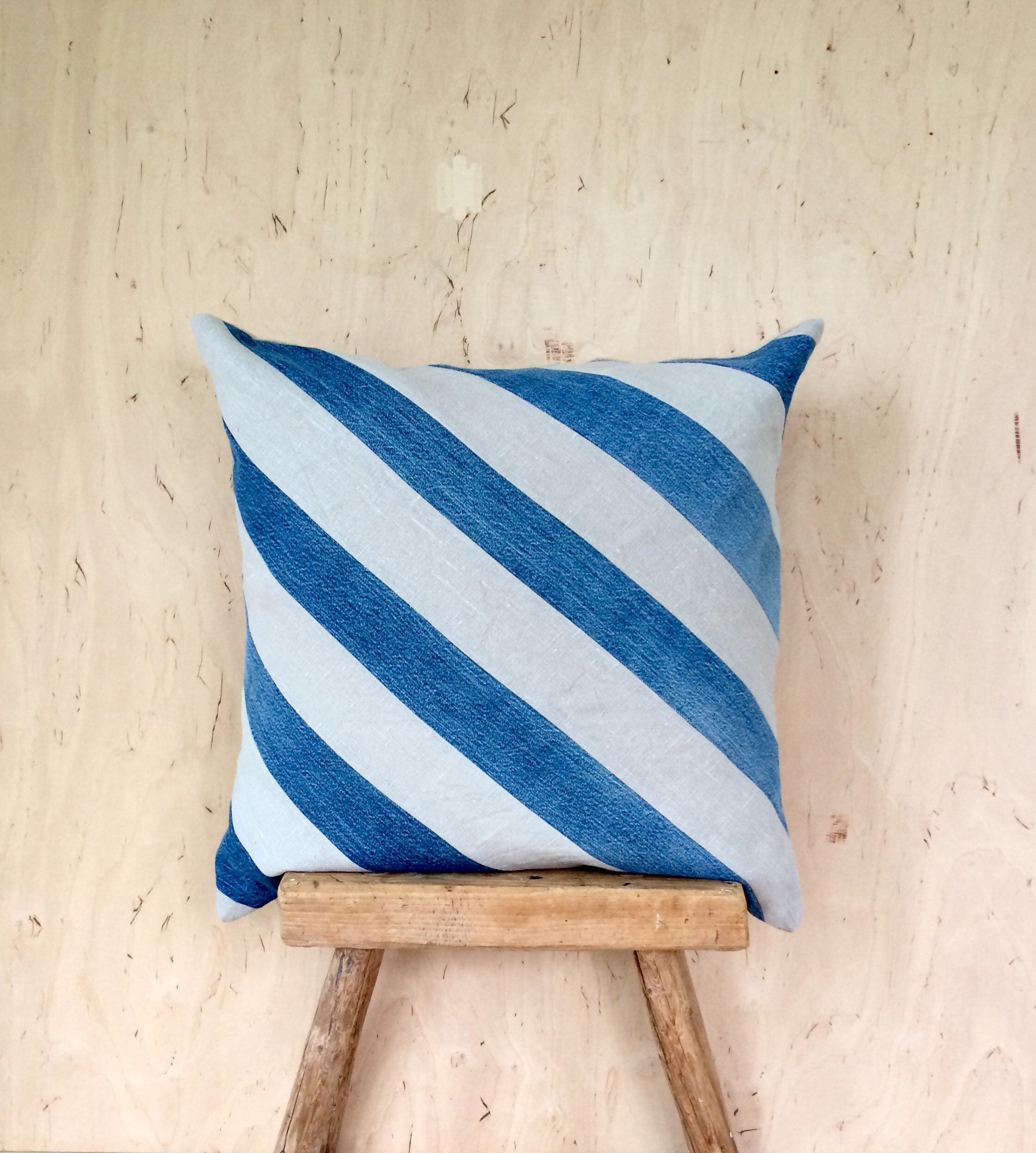 Recycled Denim Pillow Case Diagonal Stripes Cushion Denim Etsy
