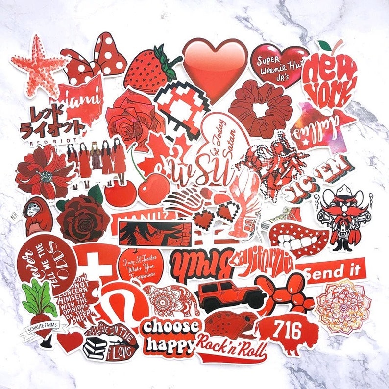 red aesthetic premium vinyl 50 pc vsco sticker pack water etsy