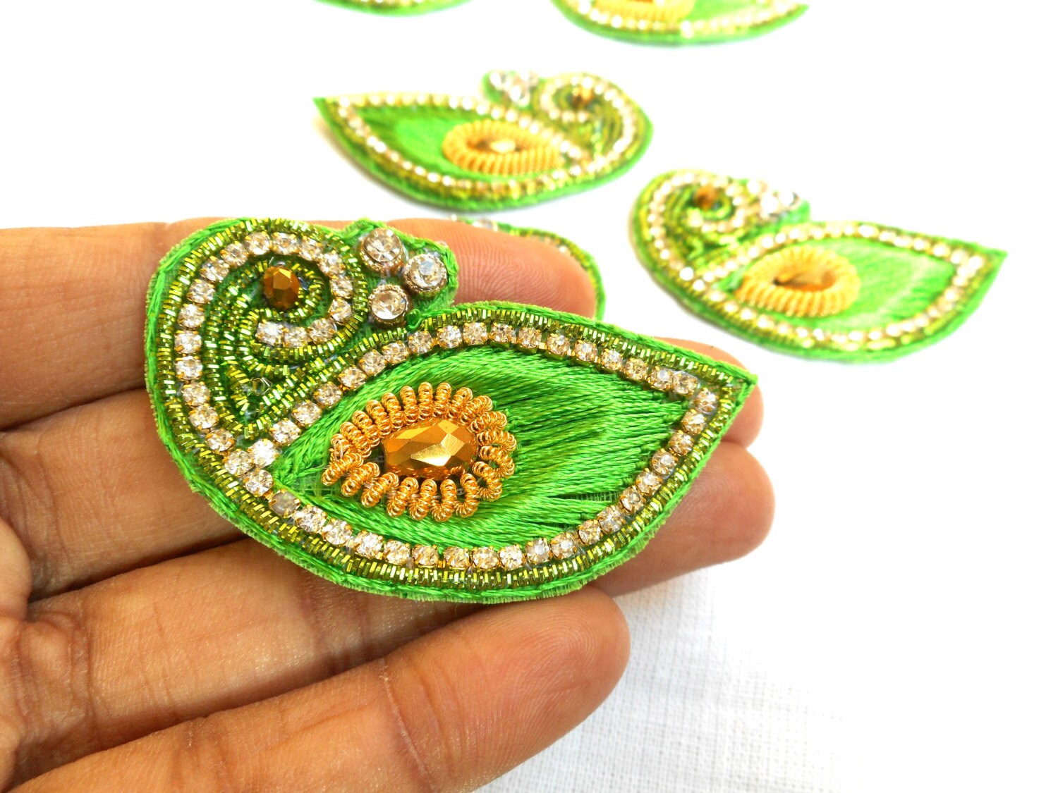 6 Green Appliques Peacock appliques Indian Embellishments Etsy