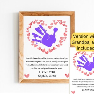 Empreinte de main du poème Je t'aime / Art artisanal imprimé à la main / Poème pour enfants aux grands-parents / Souvenir de bébé en bas âge / Cadeau bricolage pour maman et papa