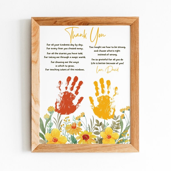 Kids Poem to Nanny, Daycare Poem, Babysitter poem, Kindergarten or Pre-School to Teacher Handprint Art - Thank You Teacher We Appreciate You