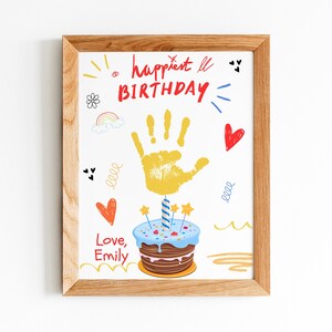 Tarjeta personalizada de feliz cumpleaños con huella de mano / Recuerdo de cumpleaños para tía tío papá mamá / Regalo de cumpleaños de niño pequeño / Tarjeta de memoria de recuerdo