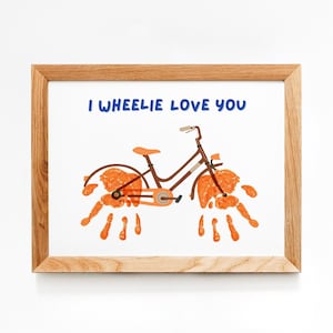 Arte de huellas de manos, Regalo para papá, Memoria de recuerdo, Artesanía de bricolaje, Regalo de bricolaje de cumpleaños, Bicicleta, Tarjeta de bicicleta, Tarjeta de ciclismo, Te amo con ruedas
