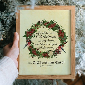 I will honor Christmas in my heart and try to keep it all the year, Carol Decor, Charles Dickens, Vintage Christmas, Watercolor Christmas
