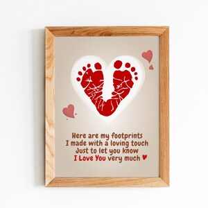 Carte poème pour la Saint-Valentin / empreinte de pas de main art / poème LOVE YOU / activité pour tout-petits / bricolage carte artisanat d'art / enfants bébé bambin