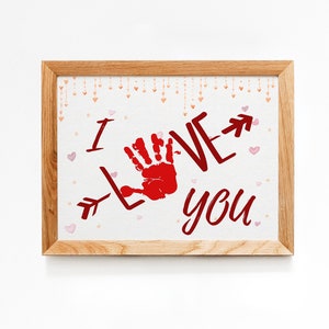 Ik hou van je Valentijnskaart / Handafdrukkunst / Happy Valentine's Day / LOVE YOU / Peuteractiviteit / Ambachtelijke kaartkaartkunst / Kids Baby Peuter