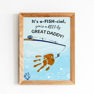 Es oFishcial Eres el mejor papá, divertido arte de huellas de manos de pesca, carrete genial papá, bricolaje para niños, regalo del día de papá, tarjeta personalizada para papá