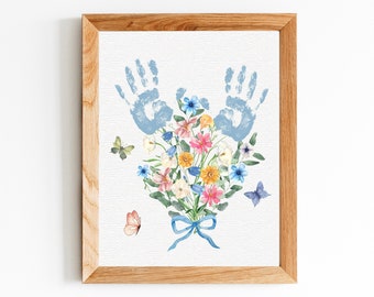 Custom Valentine Kid Handprint / Love Keepsake Floral Bouquet for Mom Mother / Meaningful Gift for Her / DIY Craft Children Toddler