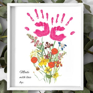 Custom Valentine Kid Handprint / Love Keepsake Floral Bouquet for Mom Mother / Meaningful Gift for Her / DIY Craft Children Toddler