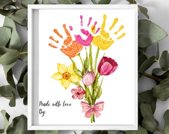 Custom Valentine Kid Handprint / Love Keepsake Floral Bouquet for Mom Mother / Meaningful Gift for Her / DIY Craft Children Toddler