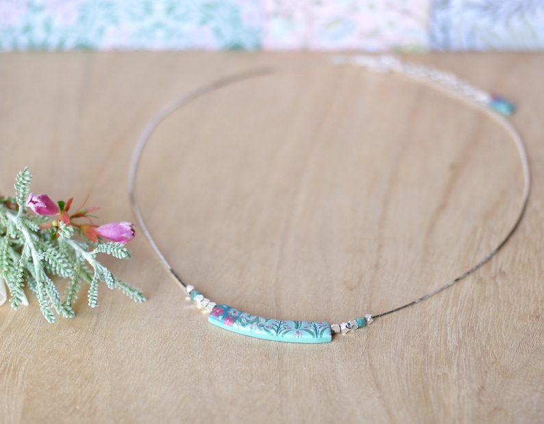 short necklace Pastel green necklace pink and green necklace indian flower patterns sterling silver necklace /'Nalini/'