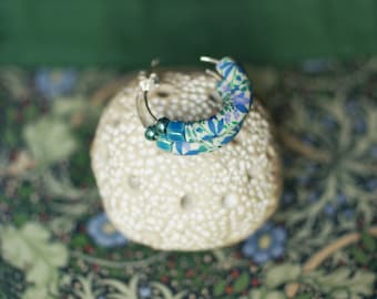 925 silver hoop earrings decorated with blue and green floral patterns, Phacélie collection