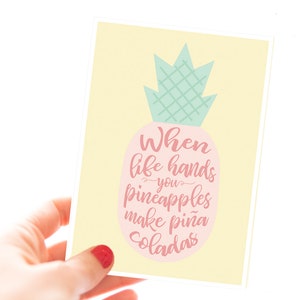 Encouragement Pineapple Card . Anniversary card Pina Colada . Cocktail Card .  Lets Make a Pina Colada .