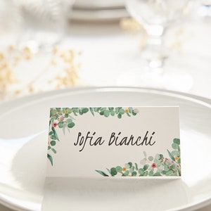 Eucalyptus Wedding Place Cards | Christmas Tent Folded  Watercolor Greenery Leaves  | Wedding Name Seating Cards