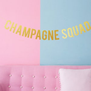 Glitter Banner Hen Party . Bachelorette Party . Bride Tribe Gold glitter garland . Champagne Squad .