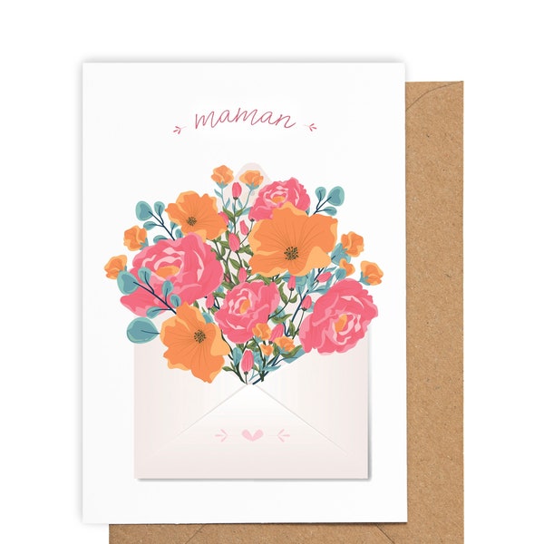 Carte Fête des Mères | Carte cadeau fleurs pour maman mamie je t'aime français