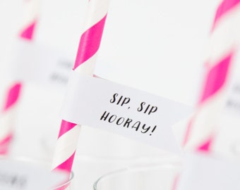 Hen Party Decorations . Straws . Bachelorette Decorations . Customised Straws with Flags  . Sip Sip Hooray Straws .