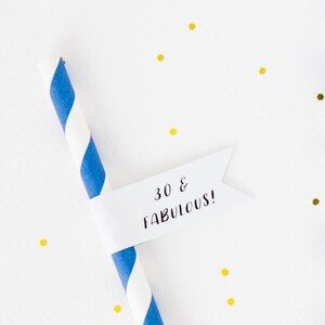 30 Birthday Straws with Flags . Birthday Straws Tags . Customisable Birthday Party Straws .