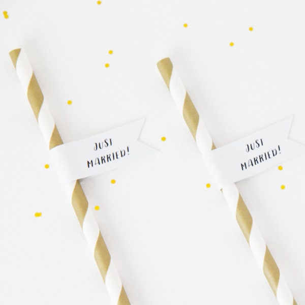 Wedding Straws . Just Married Straws with Flags . Custom Straw Flags . Wedding Paper Straws with Tags . Personalised Paper Straws .
