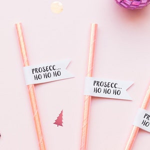 Christmas Straws with Flags . Prosecco Party Paper Straws . Christmas Decoration . Tableware Festive Decor .