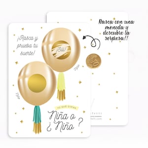 Niño o Niña  | Spanish Gender Reveal  | Revelación Sexo Bebé | Tarjeta rasca anuncio embarazo bebe | Juego de 1 a 5 tarjetas para revelar se