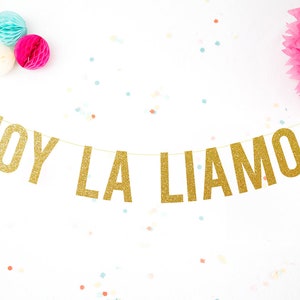 Gold Glitter Garland . Hoy la liamos . Guirnalda fiesta despedida . Letras doradas purpurina . Letter banner .