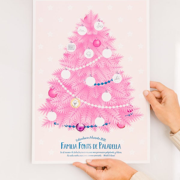 Calendario Adviento Navidad Familiar personalizado . 12 días Cuenta atrás Solsticio de Invierno . Calendario Rasca y Gana