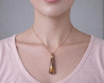 Antique Copper, Labradorite and Moonstone Statement Pendant