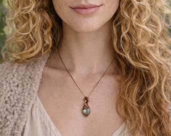 Antique Copper and Multi Fire Labradorite Pendant