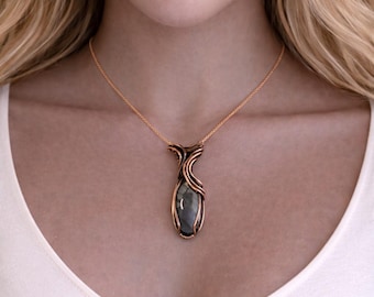 Antique Copper and Blue Labradorite Pendant