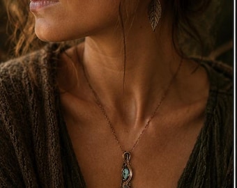 Antique Copper, Labradorite and Tibetan Turquoise Pendant