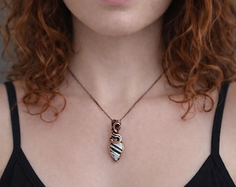 Antique Copper and Blue Lined Opal Pendant