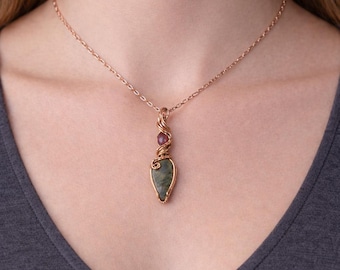 Antique Copper, Labradorite and Red Quartz