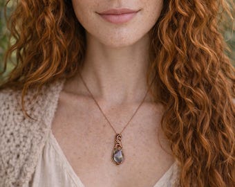 Antique Copper and Multi Fire Labradorite Pendant