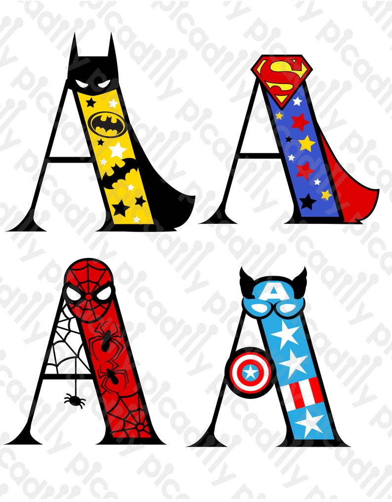 Download Clip Art Superhero Letters Svg A Superhero Font Batman Svg Png Pdf Spiderman Svg Captain America Svg Superman Svg Letter A Superhero Birthday Svg Art Collectibles