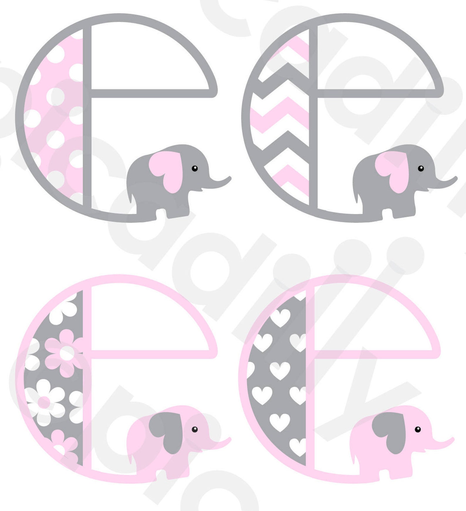 Baby Girl Monogram SVG PNG Elephant Svg Cut File Letter e Baby Etsy