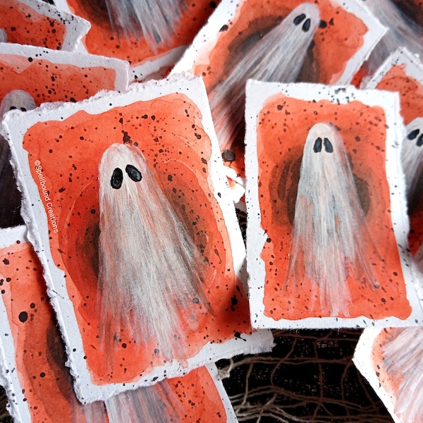 Ghost Acrylic Painting, Original Artwork By Delilah Jones, Miniature Painting, Card Toppers, Whimsical Art, Spooky, Halloween, Gothic,