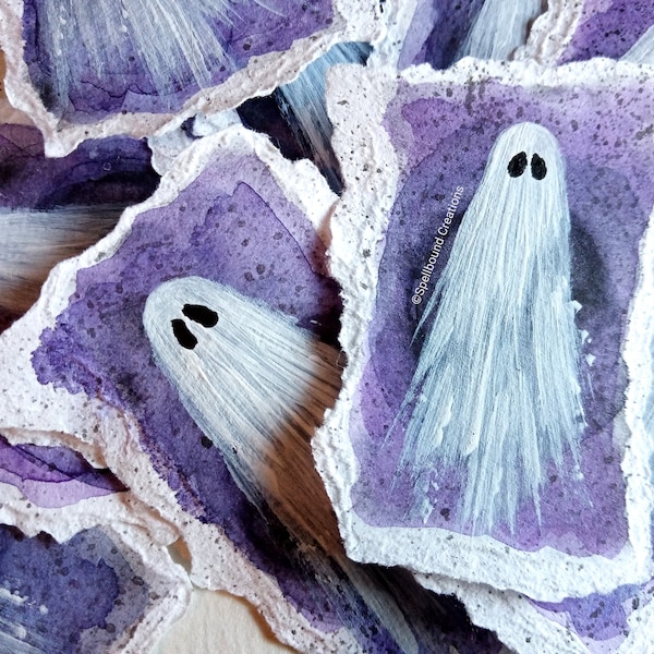 Handpainted Miniature Ghost Painting, Whimsical Halloween Art, Spooky Card Topper By Delilah Jones,