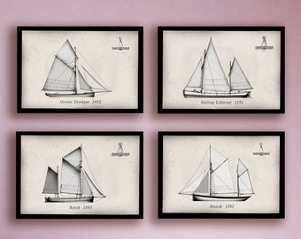 Oyster Dredger, Sailing Lifeboat, Ketch, Smack - heritage boat print set