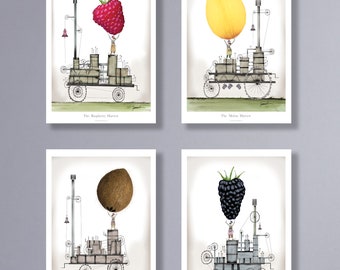 4 - Fruit, Fun Set of 4 Kitchen Garden A4 Prints by Tony Fernandes - unframed