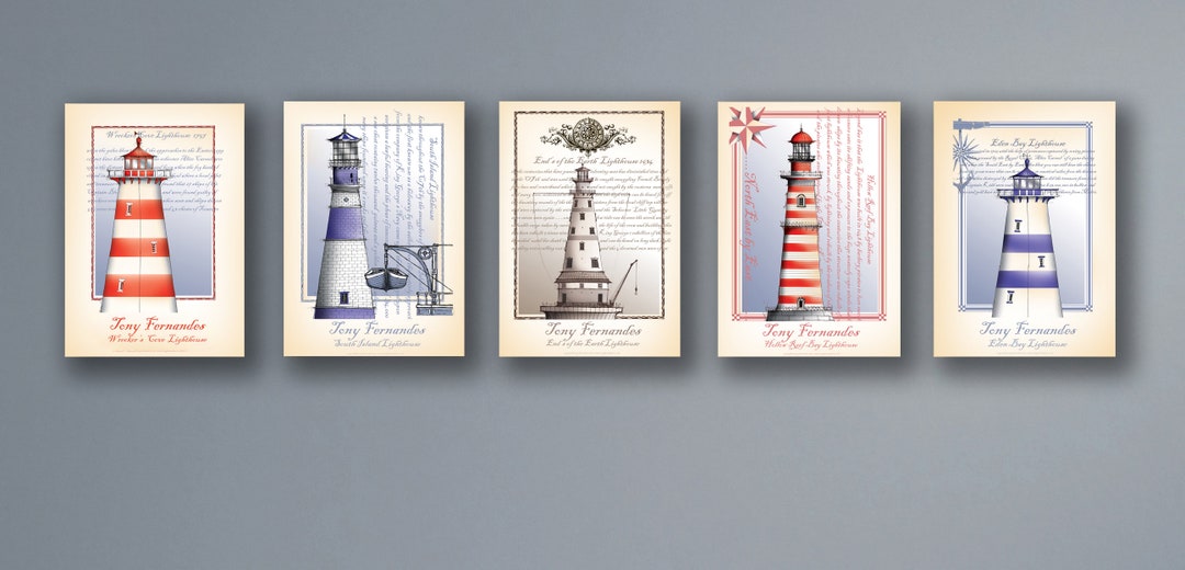 Set of 5 Lighthouse Prints (A4 Prints Unframed) - Etsy