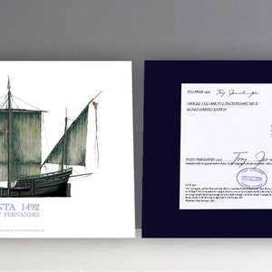 Pinta 1492 -  &#39;Royal Mail&#39; cancellation issue designed and signed by Tony Fernandes. Artist signed print
